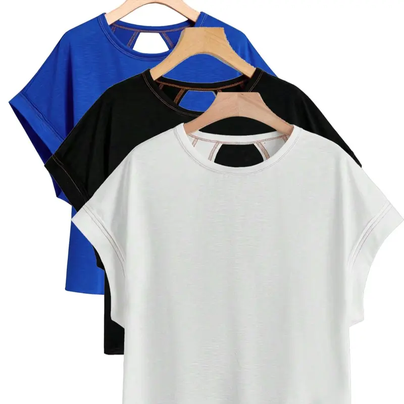 Women's Basic Minimalist Solid Color Round Neck Batwing Sleeve Tee, Casual Loose Short Sleeve T-shirt for Summer, Ladies Clothes for Daily Wear, Tops