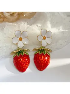 Exaggerated Personalized Earrings, Cute Girlish Strawberry Enamel Drip Earrings for Women