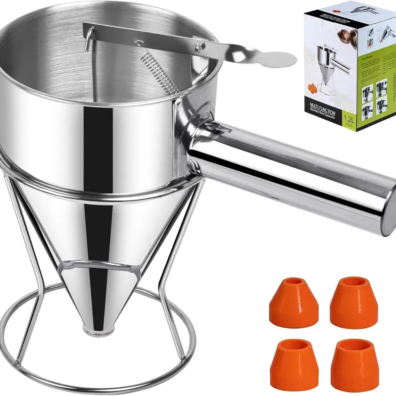 Sopito Stainless Steel Pancake Batter Dispenser with Stand 40 OZ Multi-Caliber Funnel Cake Dispenser for Pancakes Cupcakes & Baked Goods Durable Food-Grade Material