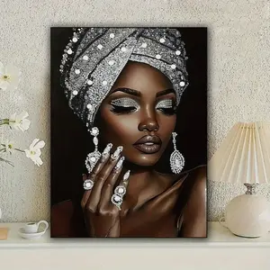 African woman diamond art kits for adults,Partial 5D Diy diamond painting kit for beginners,Special shaped diamond art,sparkling gem art,Diamond Mosaic embroidery gift,living room decor,11.81x15.7inch