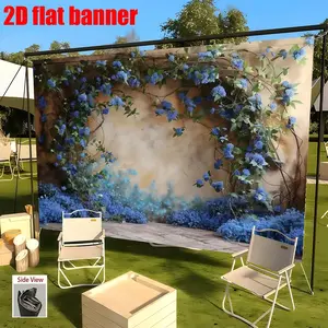 1PC,Blue floral backdrop, made of polyester, featuring blue hydrangea flowers. Suitable for room, patio, studio, home and garden celebrations, photography backdrops, outdoor event decorations, Christmas, and Valentine's Day decorations