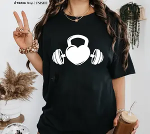 Workout T-Shirt with Barbell Print – Fitness and Gym Shirt