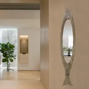 Wooden Fish Mirror Decor - Rustic Nautical Design, Lightweight for Bathroom, Bedroom & Home Decor