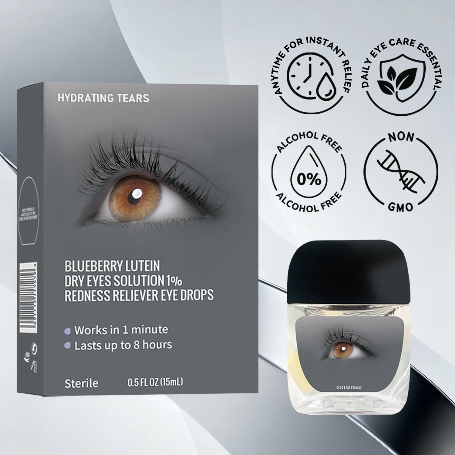 Eye Drops, Preservative Free, Hydrating & Refreshing, Moisturizing Soothing Eye Care Drops for Dry Eyes, Eye Redness and Eye Discomfort, 15ml