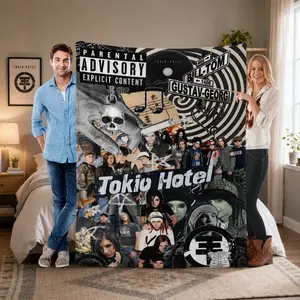 Tokio Hotel Retro Rock Band Flannel Blanket, Y2K Emo Punk Collage Fleece Throw Blanket, Soft Cozy Air Conditioning Blanket for Bed Sofa Couch, Music Fan Gift for Teens Adults Bedroom Decor