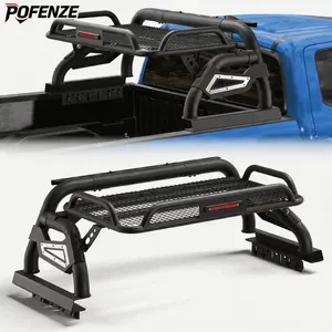 POFENZE-Mestan Truck Bed Rack Roll Bar with Cargo Basket for Mid-Size Trucks, Adjustable Chase Rack Heavy-Duty Steel Overland Rack for Tacoma, Colorado, Canyon, Ranger