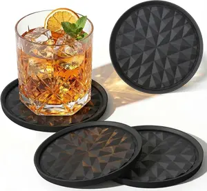 Non Slip Drink Coasters Set | Heat Resistant Cup Coasters for Table Protection | Modern Round Coaster Set for Home & Bar