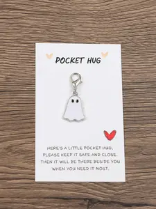 1pc Mini Ghost Keychain with Inspirational Pocket Hug Charm, Cute Halloween Keyring for Bags and Purses, Daily Keychain Accessories, Holiday Gifts, Suitable for Halloween, Valentine's Day, Keychain with Cards, Keychain Pendant