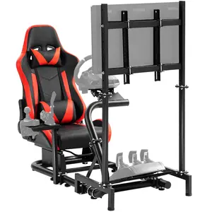 Supllueer Racing Simulator Cockpit with Monitor Mount and Red Seat Fits for Logitech,Fanatec,Thrustmaster, G29 G923 G920 T300 T248 50mm Round Tube No Steering Wheel Shift Lever Pedal Display
