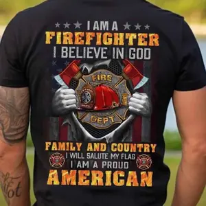 Firefighter American Pride T-Shirt, Menswear Patriotic Firefighter Graphic Shirt, For Firemen & First Responders, Gift for Proud American Heroes Classic Cotton Classic Tshirt