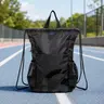 Women's Thick Durable Drawstring Trainer Bag - Sporty Design, 16 to 16.9 in High-Density Oxford, 2 Zipper Pockets, Water Bottle Mesh Pocket, Organizers, Machine Washable for Adults to Carry Ball & Gear