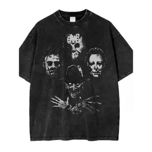 230g Washed, Retro Horror Character.jpg Print Men's Summer T-Shirt, High-Quality Batik All-Season Casual T-Shirt, Suitable for Street and Outdoor, Perfect Gift for Festivals