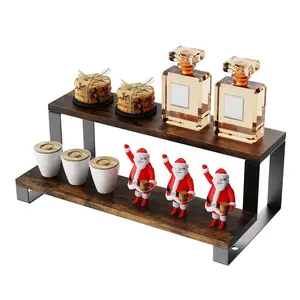 Wooden Display Riser Stand, 2 Tier Widened Display Rack Shelf Kitchen Counter Shelf Perfume Organizer Stand for Party, Makeup, Figure, Dolls Collection, Condiment 15.7″x7.8″x5.5″