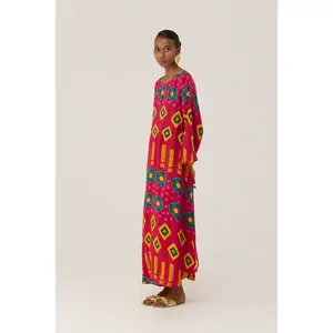 Crimson Circle Ikat Kaftan Dress