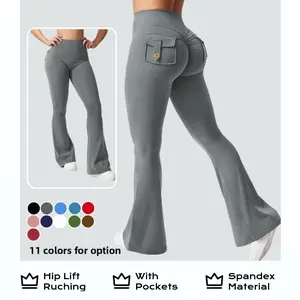 activewear CoreFlex Series Flared Pants (with Pockets) | Hip Lift Ruched Sports Pants Fitness Flared Yoga Pants hip Shaping Leggings Spandex For Gym