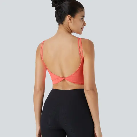 Halara Double Straps Backless Twisted Cropped Yoga Tank Top A-C Cups