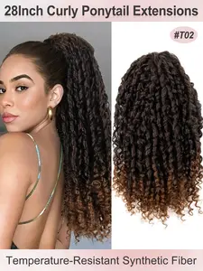 28inch Long Synthetic Ponytail Curly Wave Drawstring Ponytail Afro Curly Fluffy HairPieces Extension Heat Resistant Clip in Ponytail Wigs For Women Girl Daily Use Curly Ponytail Extensions