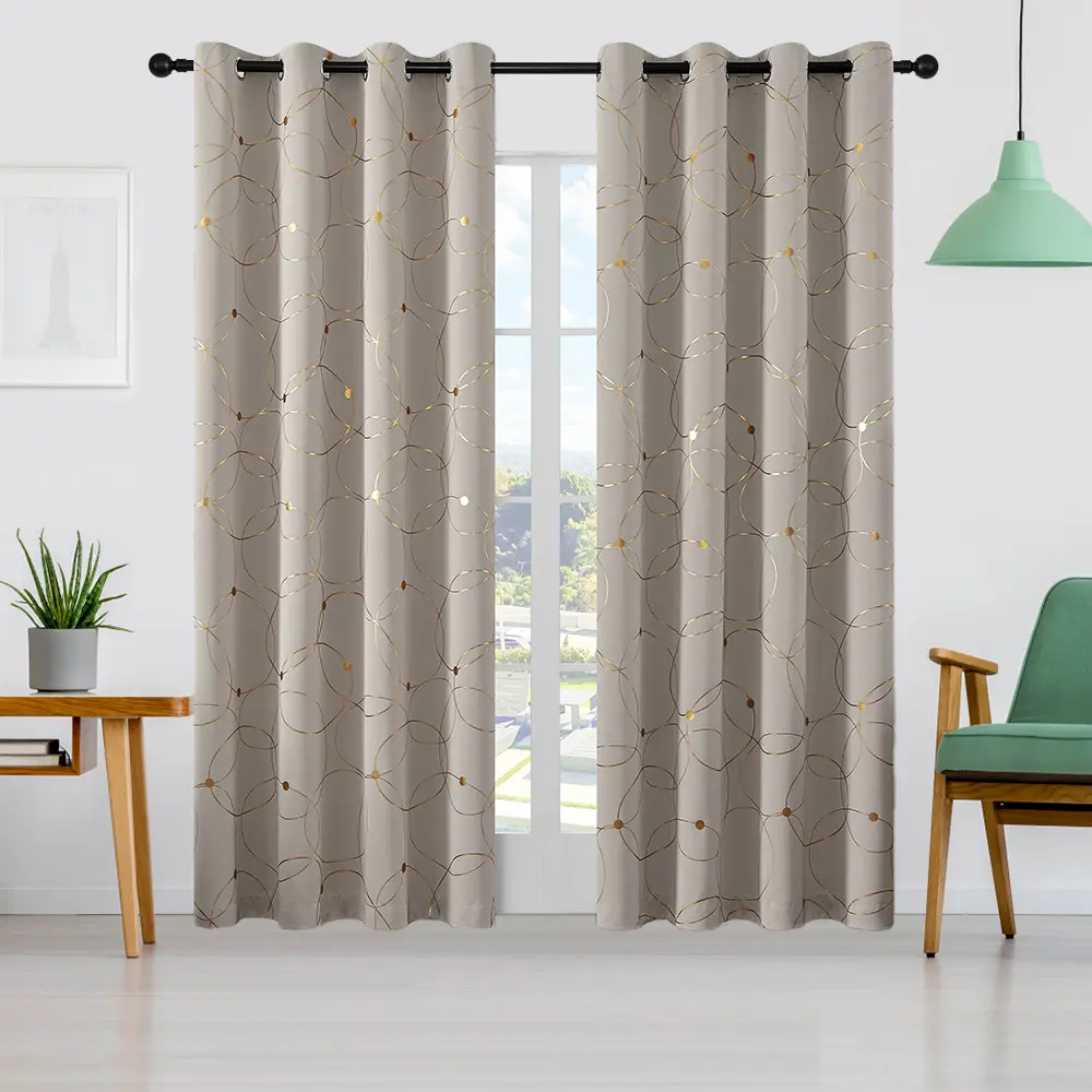 2pcs Solid Color Hot Stamping Curtains, With Perforated Hanging On The Top, Providing Insulation, Shading, Privacy Protection, And Sound Insulation. Suitable For Balconies, Outdoor Partitions, Living Rooms, Study Rooms, Bedrooms
