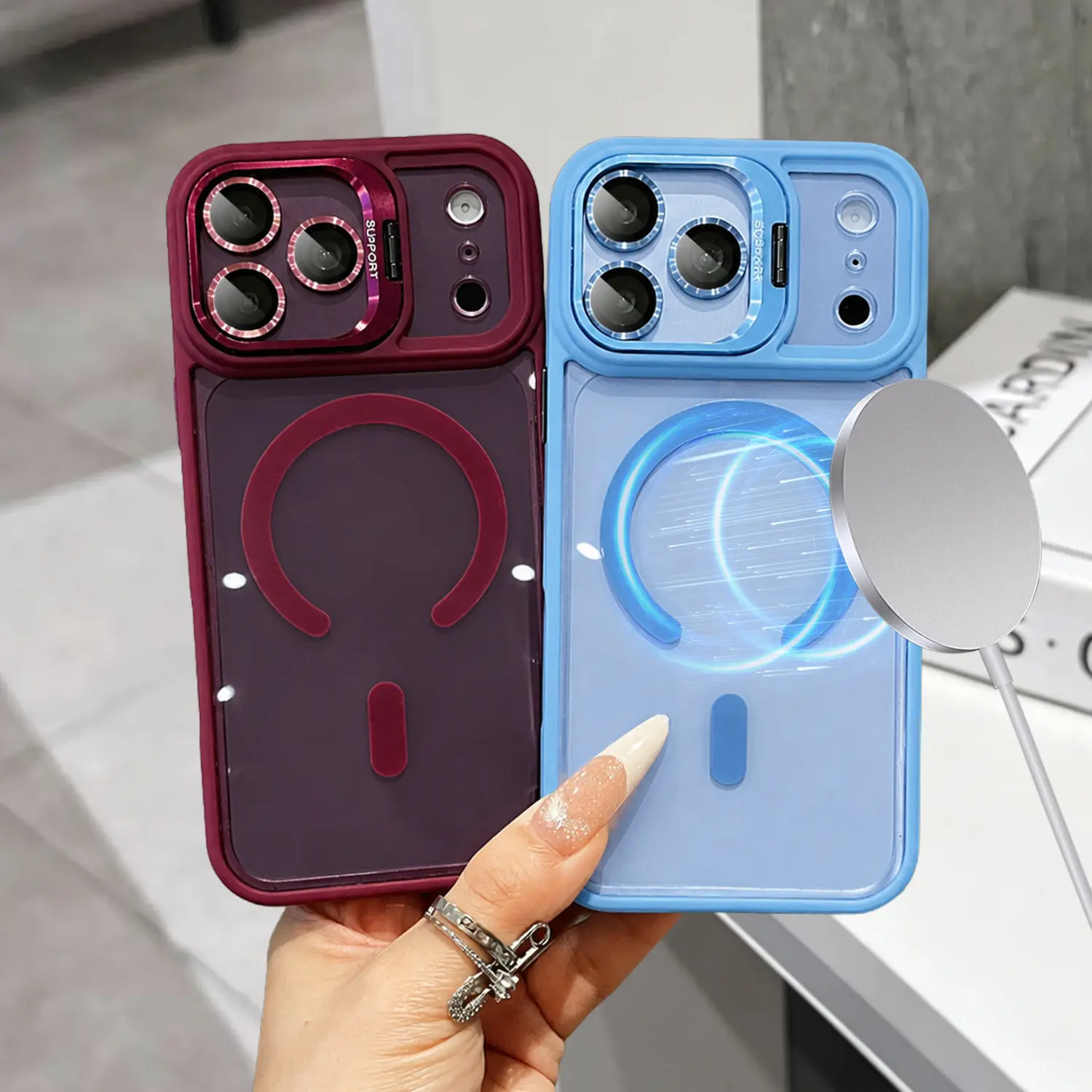 for iPhone 18 Pro / Pro Max17 16 15 14 13 12 11 Magnetic MagSafe Smartphone Cover & Casing, Polycarbonate Shockproof Hard Back with Camera Lens Protection, Invisible Kickstand & Wireless Charging Support