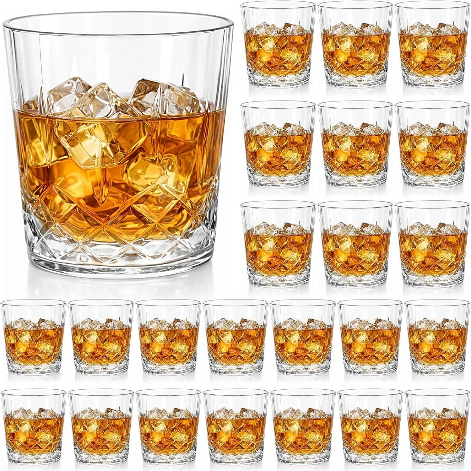24 Pcs Plastic Clear Whiskey Glasses, 10 oz Unbreakable Reusable Old Fashioned Glasses for Men for Cocktail Rum, Bourbon, Vodka and Liquor (Clear)