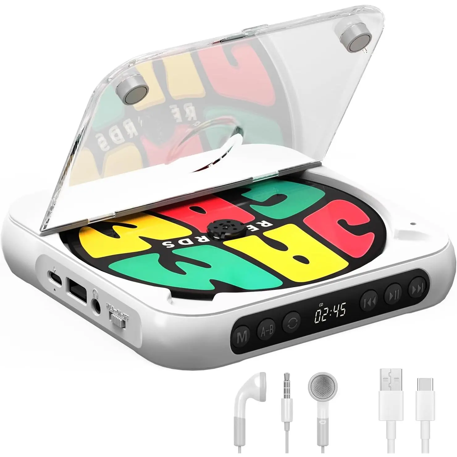 Retro Portable CD Player with Bluetooth 5.3, Rechargeable 2000mAh Battery, LED Display, 3.5mm AUX Cable - Ideal Gift for Children, Audio, Usb/Sd/Aux