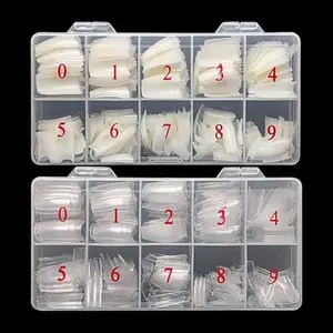 1000PCS Half Cover False Nails Tips, krofaue 10 Sizes Lady French Style Acrylic Artificial Tip Manicure with Box for Nail Tips Art Salons and Home DIY (Natural+Clear)