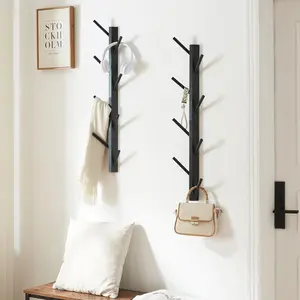 2 Pack Coat Rack Vertical Wall Mount,  Coats Hooks Clothes Holder Hanger for Wall Coat Hat Jacket Clothing Bathroom Robes Mudroom Entryway(Black)