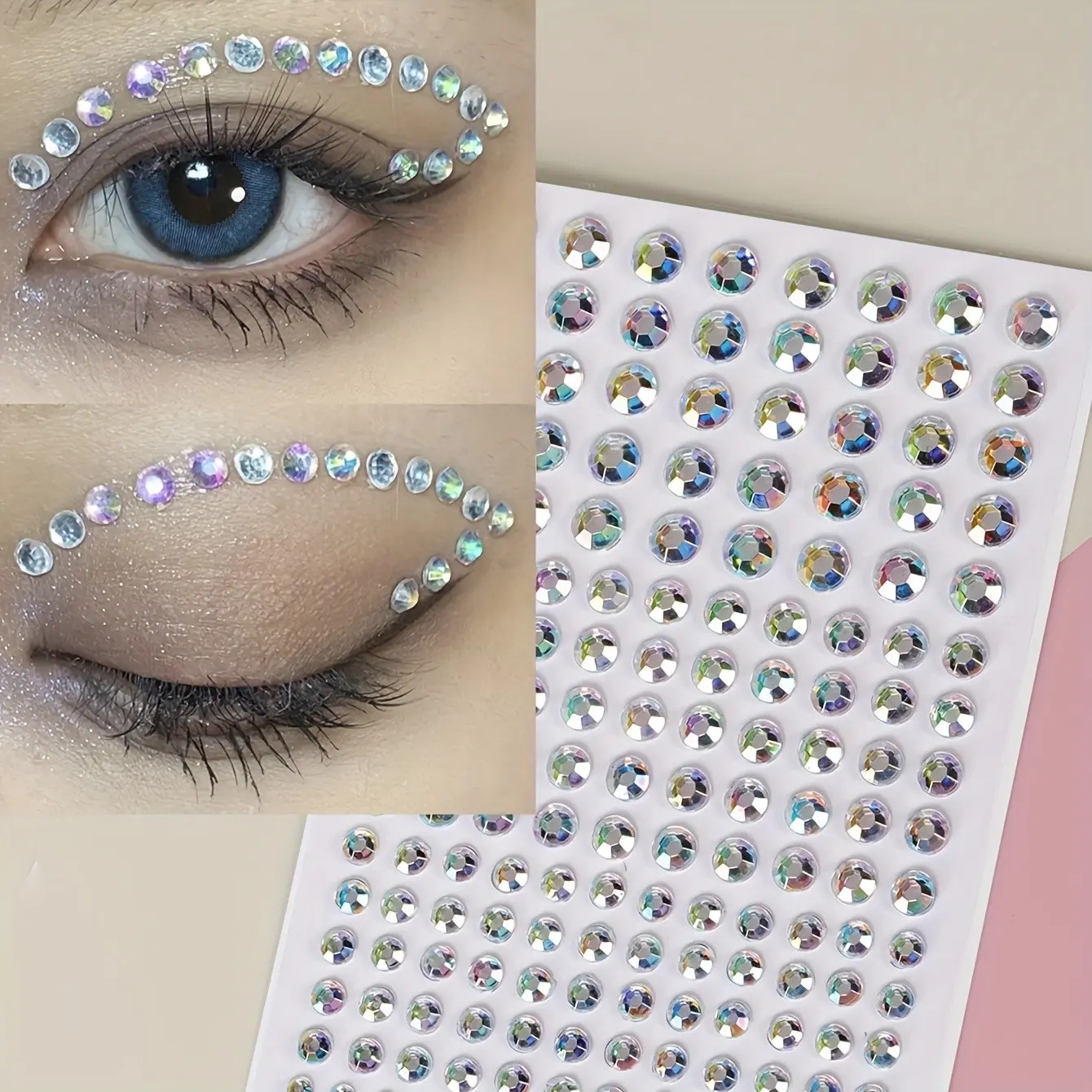 160pcs Self-Adhesive Diamond Face Stickers, Multicolor Gemstones, Crystal Decorations for Women, Girls, Hair and Eye Decoration, Various Festivals, Glam