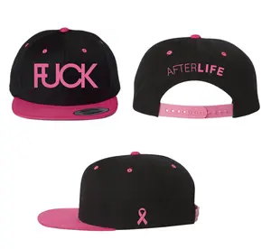 Afterlife Essentials F**CK Cancer Snapback Hat - Black with Hot Pink Brim & Logo - Limited Edition Breast Cancer Awareness Month Cap