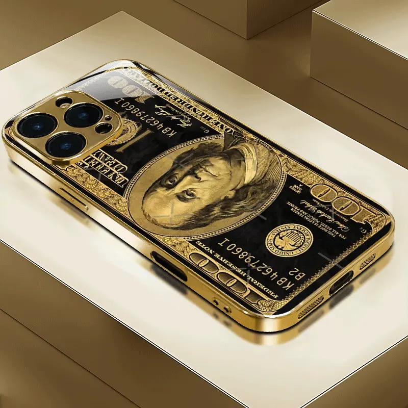 Trendy and stylish $100 design pattern electroplated glass phone case,for iPhone 17 Pro Max Phone Case 17 Air 16E 16 Pro Max 15 Pro Max 15 Plus 14 Plus 13 12 11 Phone Cases,Samsung Galaxy S25 Ultra S22 S23 FE S24 Plus A14 A15 A16 A35 A36 A54 A56 Note 20 U