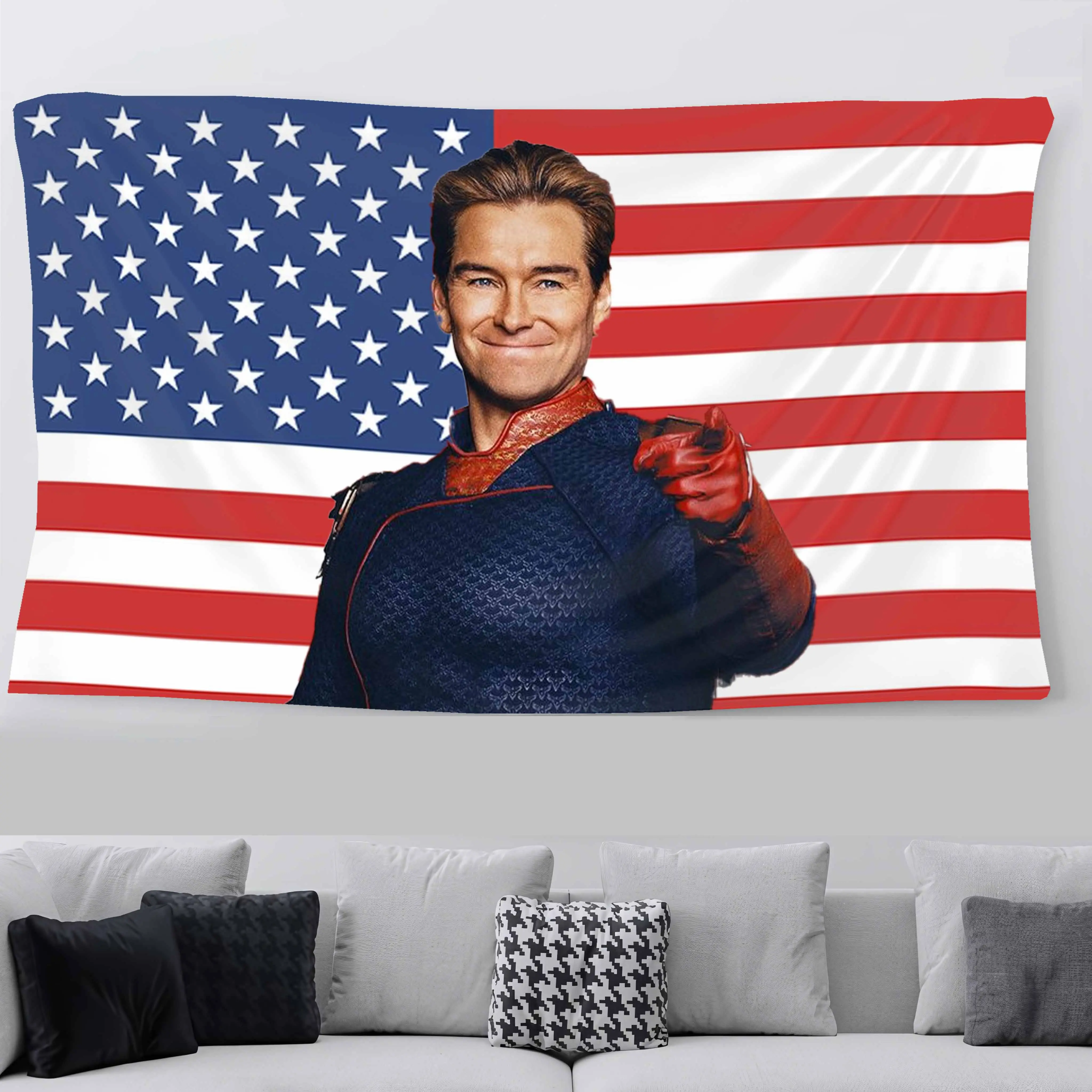 Homelander The Boys V2 Flag Banner  Tapestry Art Wall Decor Bedroom Dorm Room College Man Cave Movie Gifts Decoration Cotton Linen Decorative art decor american flag tapestry print home