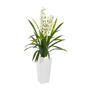 Nearly Natural 4.5' Cymbidium Orchid Plant inTower Planter