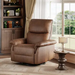 Oversized Swivel Rocker Recliner Chair, Power PU Leather 360° Glider Single Sofa with USB Charging Port, Deep Seat & Padded Armrests for Living Room Bedroom Nursery