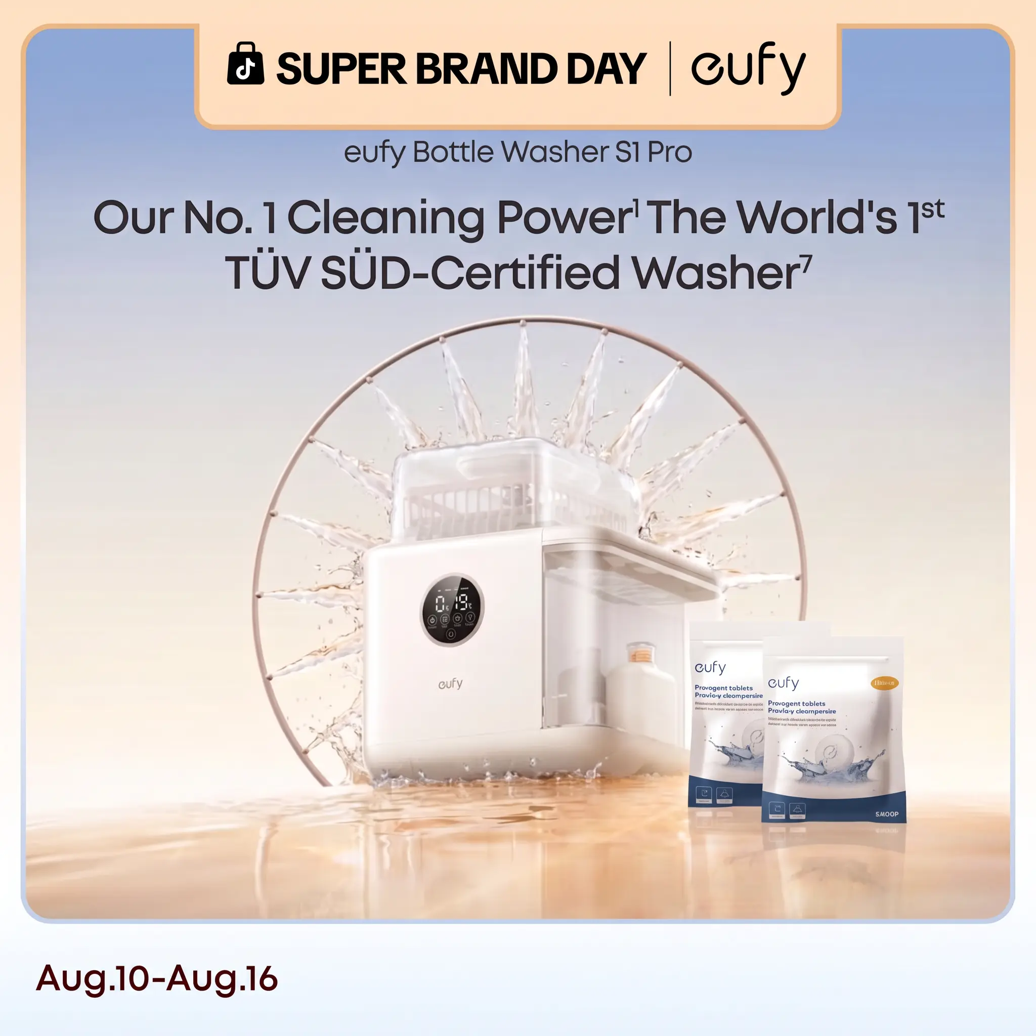 eufy Bottle Washer S1 & Bottle Washer S1 Pro,  Built-in Water Softener, All-in-One 3D HydroBlast Washer, 212°F Steam Sterilizer & Thoroughly Fast Dryer, Largest 10-Bottle Capacity, Smart App Control, Hands-Free.