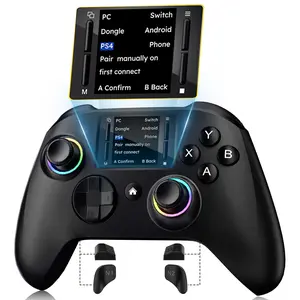 Interactive Screen Wireless Gaming Controller for PC/PS4/Switch/Android/iOS, Gamepad with Phone Clip for Gamers,4 Programmable/Turbo/6-axis Gyro/Dual Vibration/RGB Lighting/Wake-up/Wake-up/1000mAh