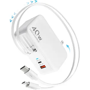 4-in-1 Retractable Wall Charger Plug For iPhone 17, USB C, Travel Essentials Brick Multiport, 3ft Lightening + Type C Cables, 40W Fast Charging Foldable Block For iPhone 17 Pro,iPhone 16,iPhone 15,iPhone 14,iPhone 13,iPad,Galaxy