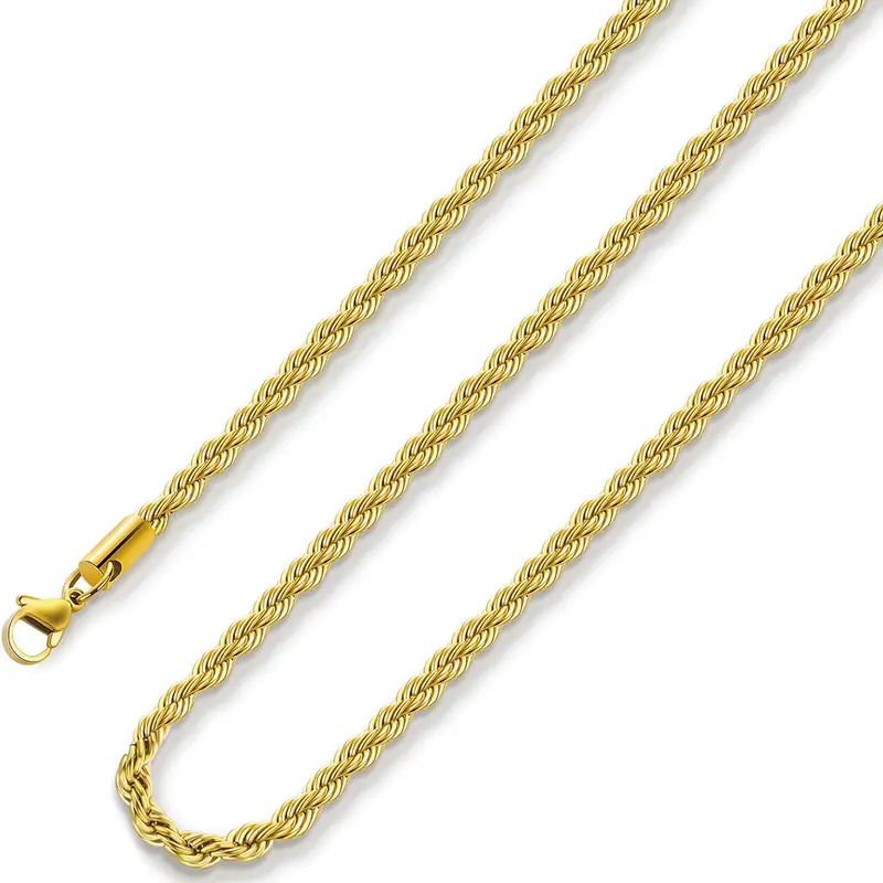Jewelfairy 3mm Stainless Steel Tone Rope Twist Chain Necklace, Stainless Steel Necklace Chain for Men Women and Boys rope jewelry