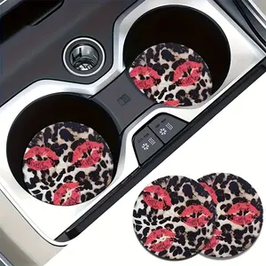 2pcs Car Cup Holder Coasters - Anti-Slip Shockproof Rubber Inserts, with Red Heart & Leopard Print Design, Durable Interior Accessories for Cup Holders, Car Accessorie Women, Car Accessorie Interior, Car Accessorie Exterior, Car Cup Holder