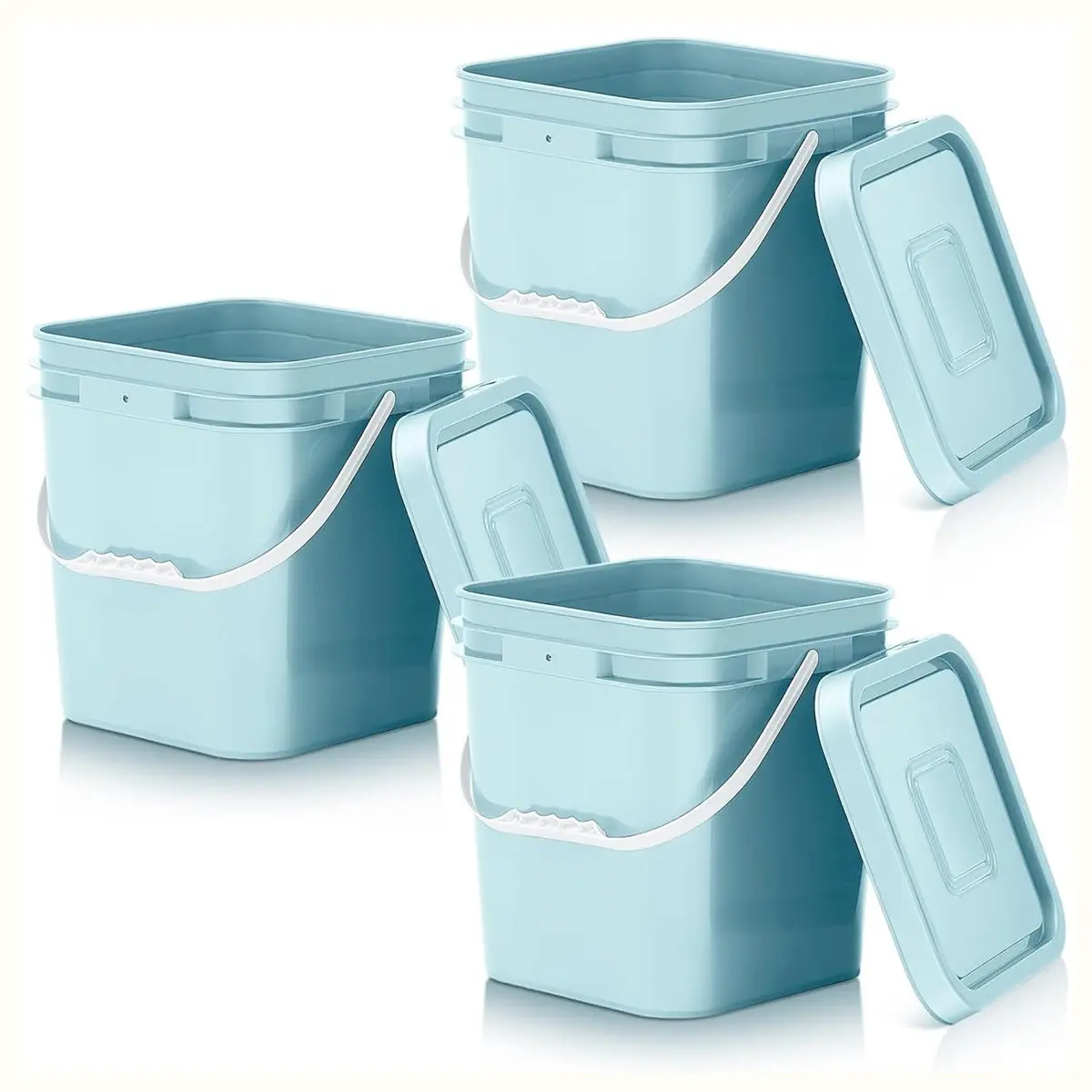 3 Pcs 3.5 Gallon Square Food Grade Buckets with Lids Aqua Plastic Pails with Handlesfor Charcoal Camping Fishing