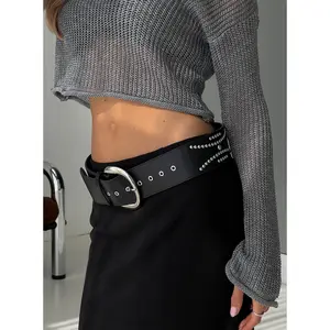 Jordynne Studded Faux Leather Belt Black / Silver