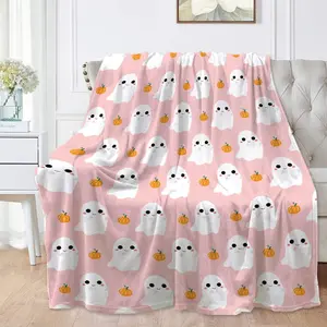 Cute Ghost Pumpkin Pink Blanket Halloween Lightweight Throw Blanket for Women Men Soft Cozy Fleece Couch Living Room Bed Blanket for Kids Girls Boys-All Season X-Small 40x30In (Toddler) PET
