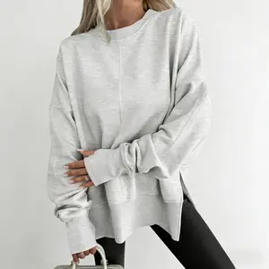 Women's Oversized Sweatshirt Thumbhole Long Sleeve Hoodie Side Slit Pullover Casual Y2K Fall Top