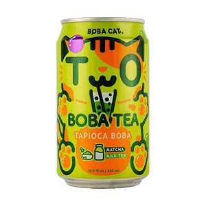 BOBACAT Taiwan Matcha Boba Pearls Milk Tea 315ml - Ready to Drink Bubble Tea with Popping Boba