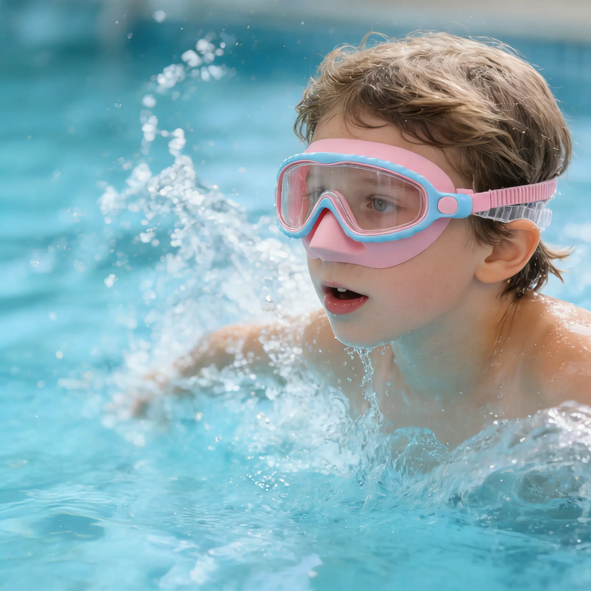 Kids Waterproof Swim Goggles for Children 4-15 Years, UV Protection, Anti-Fog Wide View Lens, Soft Silicone Leakproof Design, Nose Cover, Earplugs, Adjustable Comfort for Pool, Beach, Anti-Choking