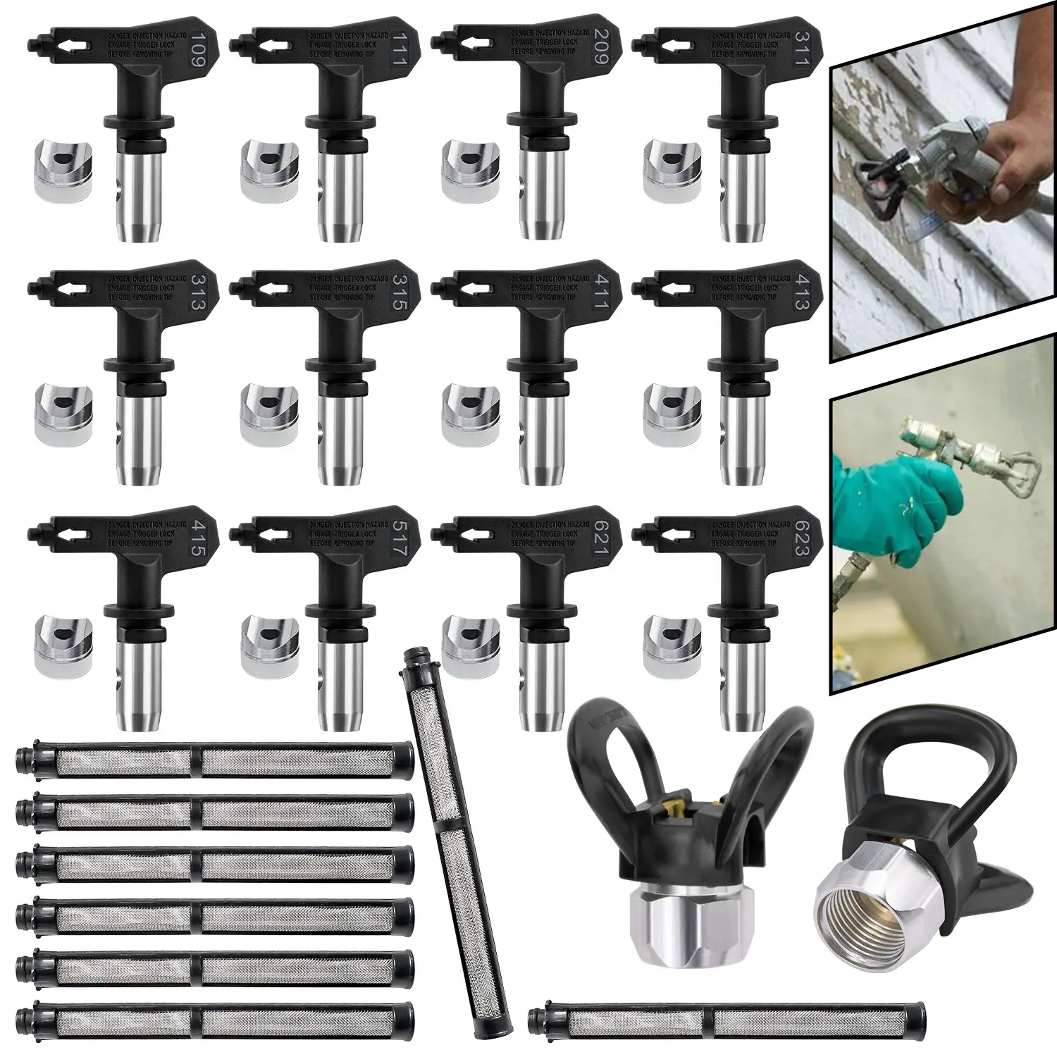 Airless Spray Gun Nozzle Set, Reversible Airless Paint Sprayer Nozzles, 12-Piece Comprehensive Kit with 2 Nozzle Seats and 8 Graco Filters