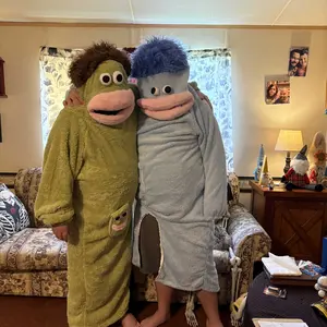 Women's Funny Monster Onesie, Oversized Fluffy Fleece Pajamas with Hood, Pocket, and Button Butt Flap for Halloween Cosplay, Fit, Snap, Valentine’s Day