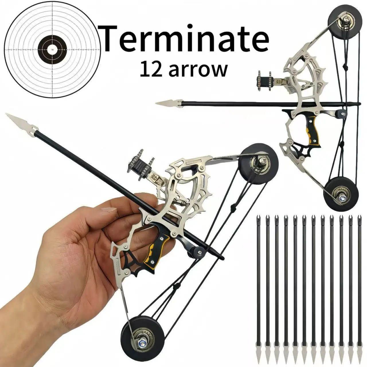 Mini Archery Challenge Game Set - Pocket Compound Bow, 12 Arrows, Target, Unisex Stress Relief Fidget Toy, Tools and Gadgets, Teen Boy Gift, Birthday Gift for Guys