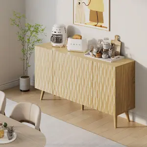 Large 58" Storage Cabinet with Doors, Adjustable Shelves Accent Cabinet for Living Room, Dining Room & Coffee Bar, Brown/Wood Color