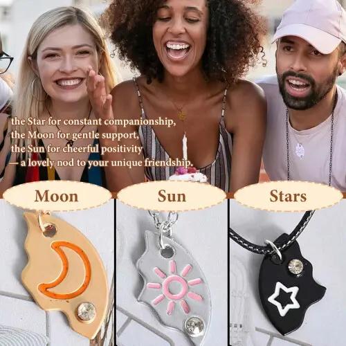 2026 New Set of 3 Sun, Moon & Star Magnetic Necklaces, Puzzle Design BFF Jewelry for Best Friends & Sisters, Ideal Friendship Gift with Rhinestone Detail, Perfect for Birthday, Anniversary