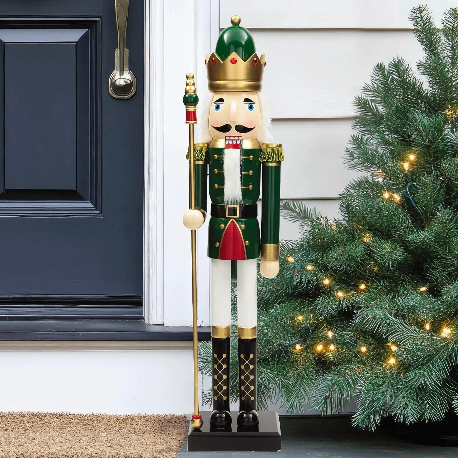 3FT Large Classic Green Wooden Nutcracker with Scepter, Christmas Holiday Decoration